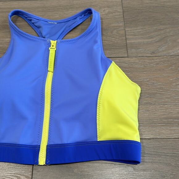 FABLETICS Purple Yellow‎ Zip-Front Racerback Shaping Compression Swim Top Size L - Picture 5 of 11